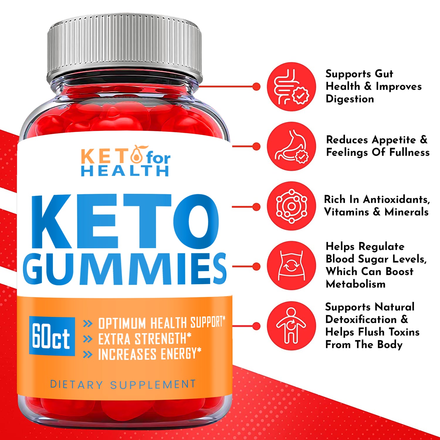 (1 Pack) Keto for Health Gummies - Keto ACV Gummies, Vegan, Weight Loss-60 Gums