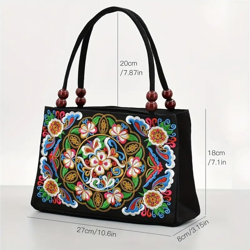 Ethnic Embroidered Shoulder Bag - Boho Floral Vintage Purse for Women