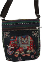 2Pcs Vintage Elephant Embroidery Handbag Crossbody Bag, Personality Women Knitted Tote Shoulder Purse Canvas Bag