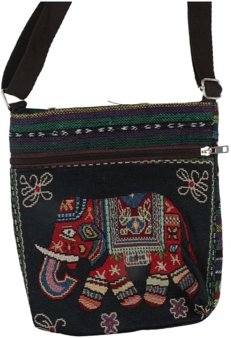 2Pcs Vintage Elephant Embroidery Handbag Crossbody Bag, Personality Women Knitted Tote Shoulder Purse Canvas Bag