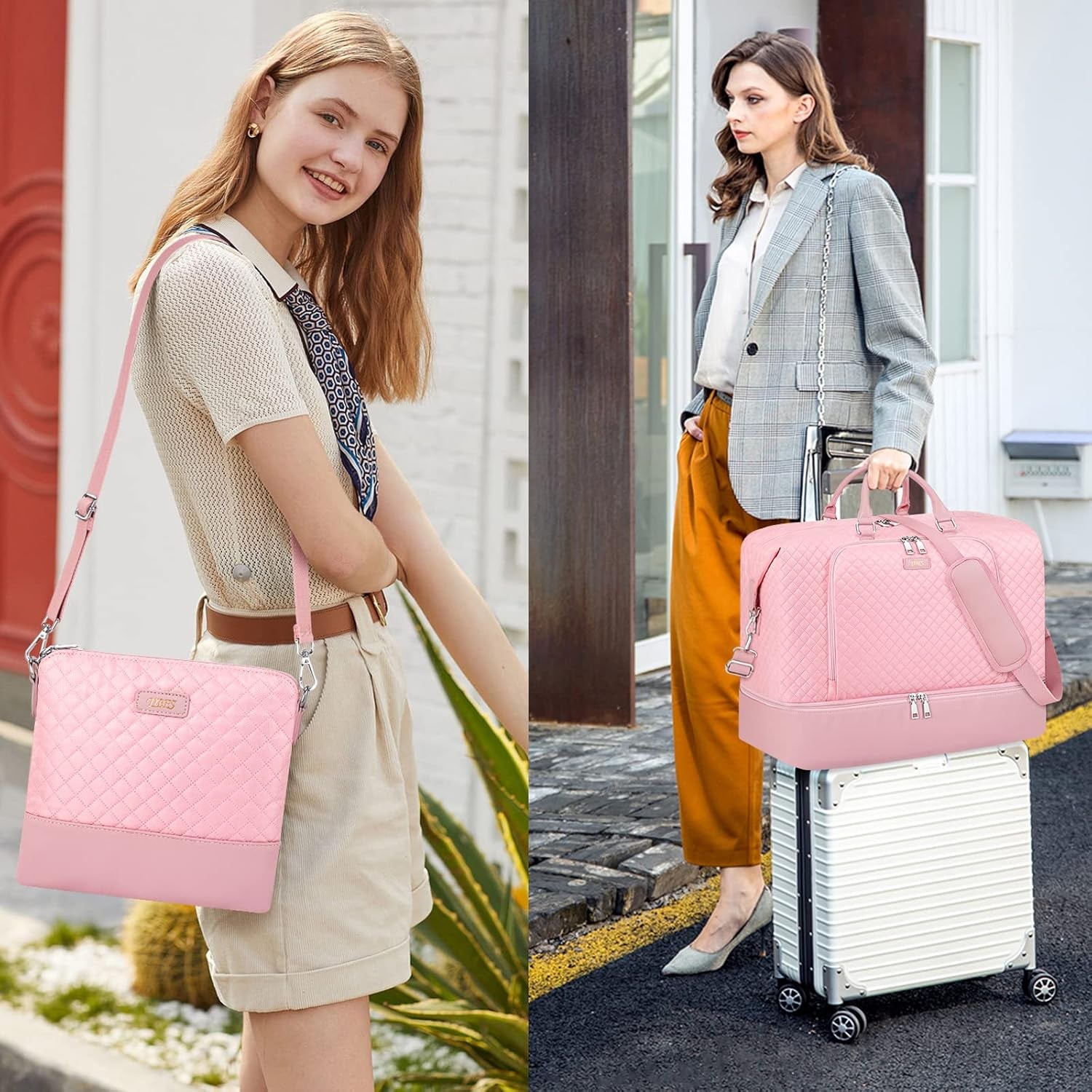 Travel Weekender Bag for Women, Overnight Bag with Shoe Compartment, Oversized Travel Duffel Bag Carry on Tote with Trolley Sleeve 21" for Weekend Travel Business Trip