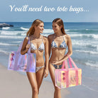 26L Extra Large Iridescent Beach Bag Set- Pink Tote Bag with Zipper - Perfect Beach Essentials for Family (1, Pink)