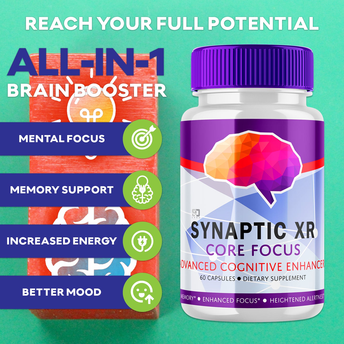 Synaptic XR Pills - Enhances Mental Clarity and Concentration 60 Capsules