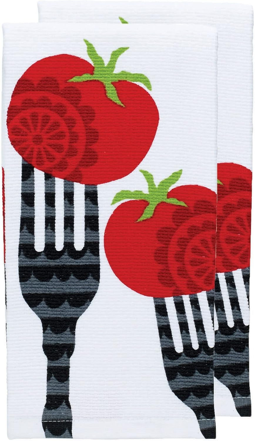 T-Fal Textiles Double Sided Print Woven Cotton Kitchen Dish Towel Set, 2-Pack, 16" X 26", Rooster Print