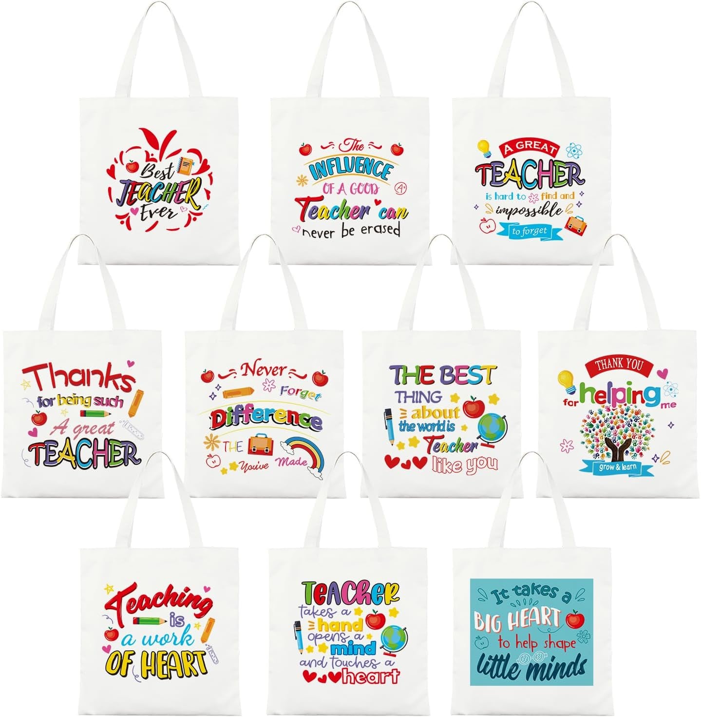 10PCS Teacher Appreciation Basket Bags, Canvas Tote Bags for Students Carrying Thank You Teacher Gift Container with Handle