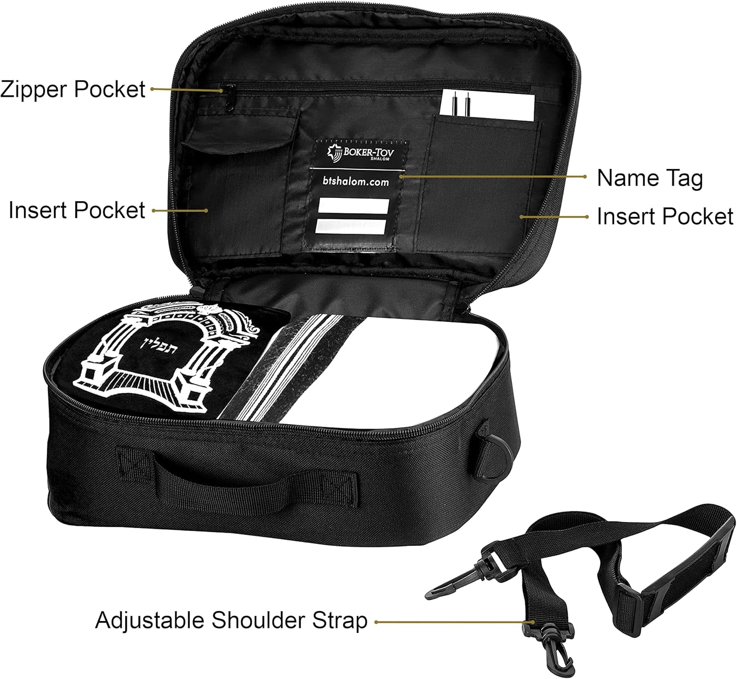 Tallit and Tefillin Bag with Carry Handle and Shoulder Strap - Judaica Tallit Prayer Shawl Travel Tote