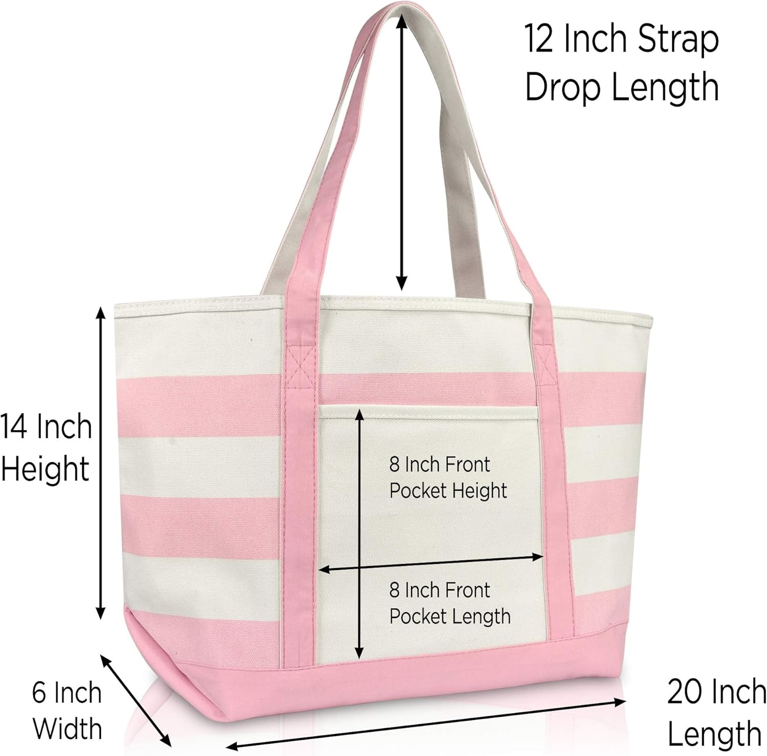 DALIX Flamingo Striped Canvas Tote Bag Premium Cotton