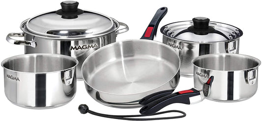 Magma Products, A10-360L-IND, 10 Piece Gourmet Nesting Stainless Steel Cookware Set, Induction Cooktops, Silver