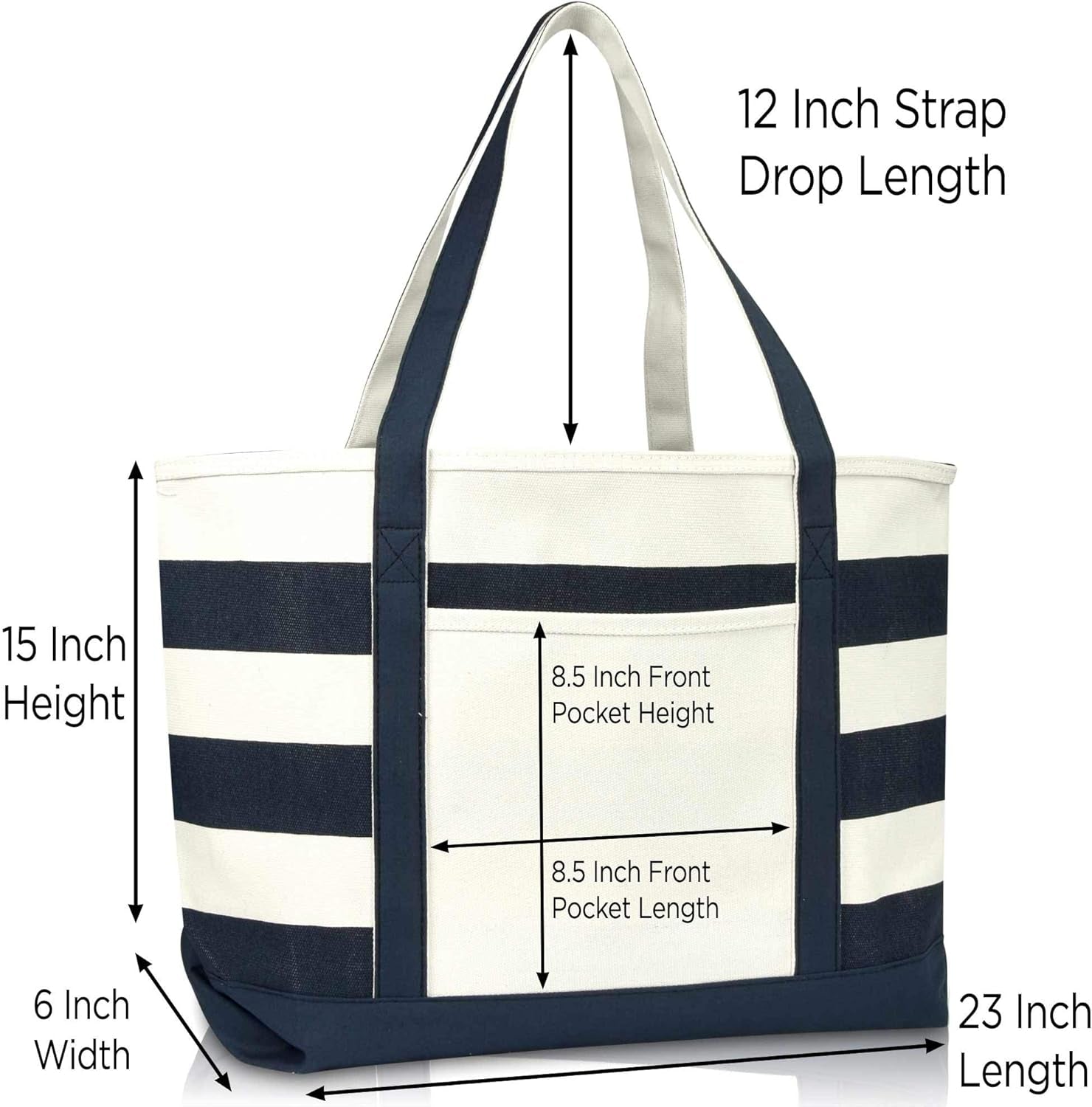 Anchor with Rope Womens Embroidered Striped Tote Bag Premium Cotton