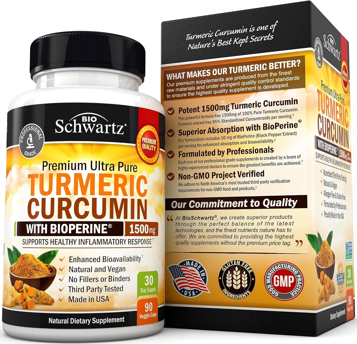 Turmeric Curcumin with Black Pepper Extract 1500Mg - High Absorption Ultra Potent Turmeric Supplement with 95% Curcuminoids and Bioperine - Non GMO Turmeric Capsules for Joint Support - 45 Capsules