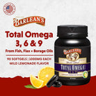Barlean'S Total Omega 3 6 9 Softgels, Blended Fish Oil Supplement with Borage and Flaxseed Oil, 1,000 Mg Omegas ALA, EPA, DHA and GLA for Joint Support Supplements and Heart Health, 90 Count