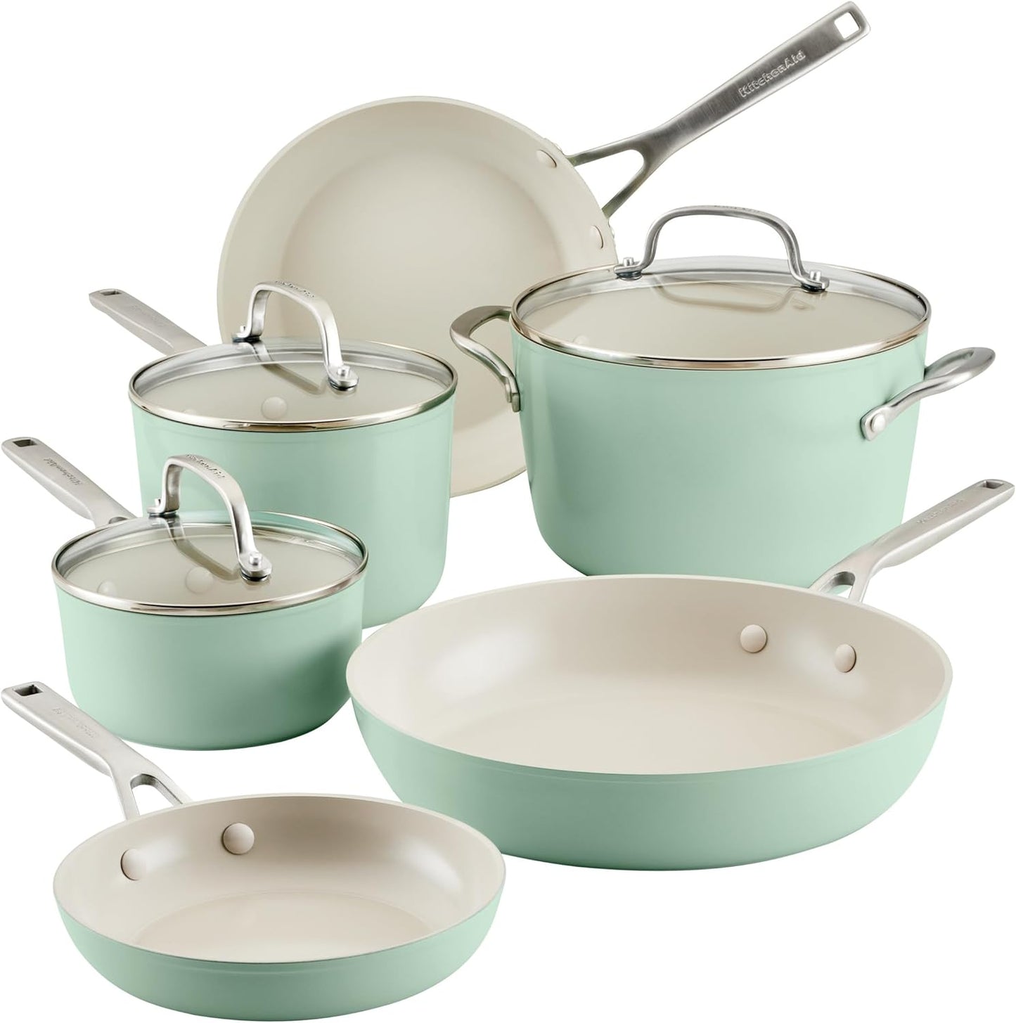 Kitchenaid Hard Anodized Ceramic Ceramic Nonstick Cookware Pots and Pans Set, 9 Piece - Pistachio