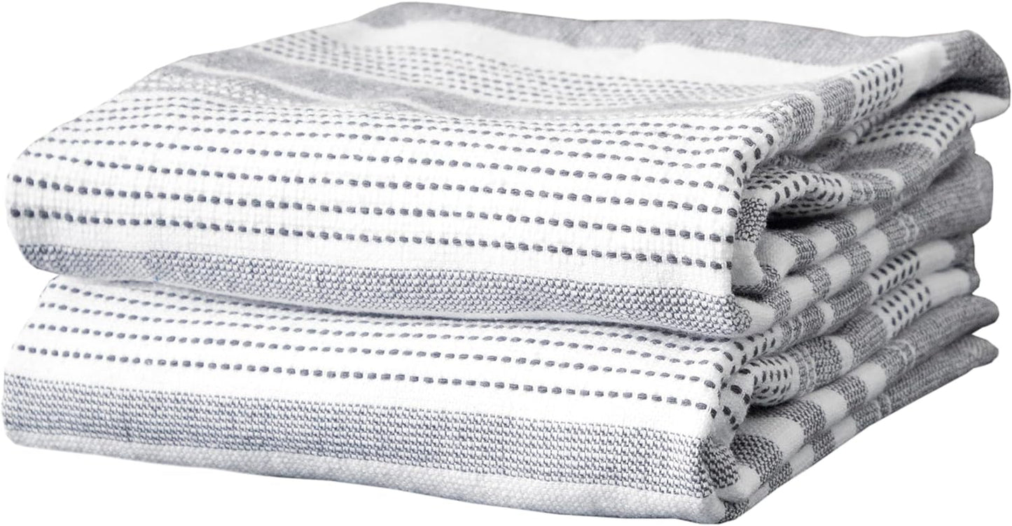 T-Fal Premium Dual-Sided Skipping Striped Kitchen Towels (2-Pack), 18" X 28", Highly Absorbent, Long-Lasting, Reversable 100% Flat-Weave Cotton Dish Towels, Hand Towels, Bar Towels, Navi Capri