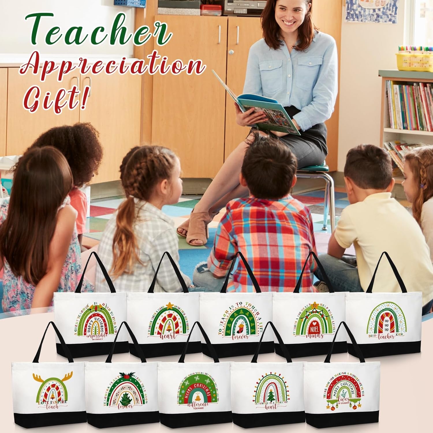 Paterr 20 Pcs Appreciation Gift Bulk for Teachers Tote Bags with Makeup Bag Thanksgiving Gift for Teacher Women Mom Team