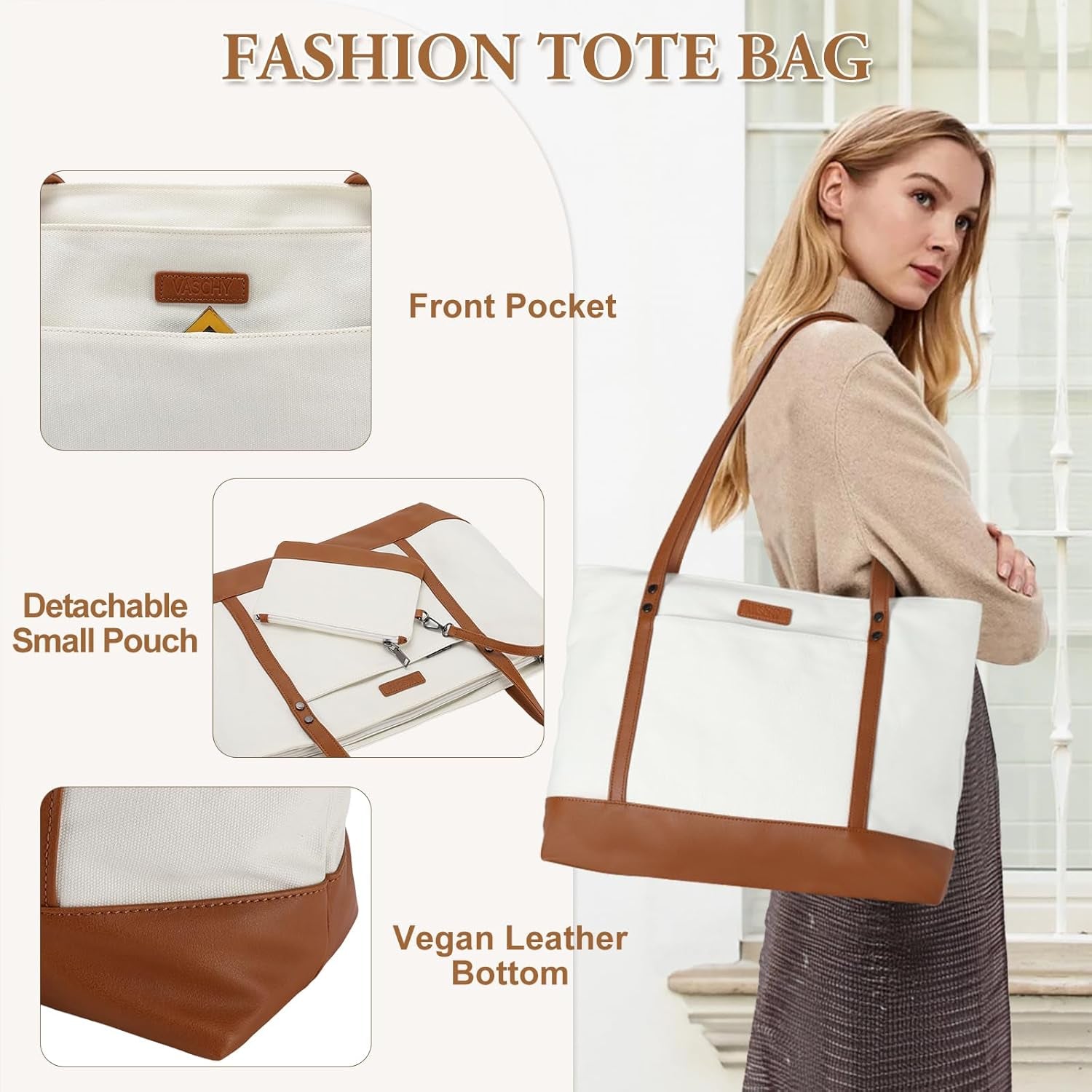 VASCHY Laptop Tote Bag for Women, Large 15.6Inch Computer Teacher Bag Purse Briefcase for Travel,Work,Business,Office