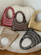 Y2K Crescent Hobo Bags Women 90S Trendy Studded Shoulder Satchels Crossbody Purse PU Leather Punk Underarm Tote Handbag