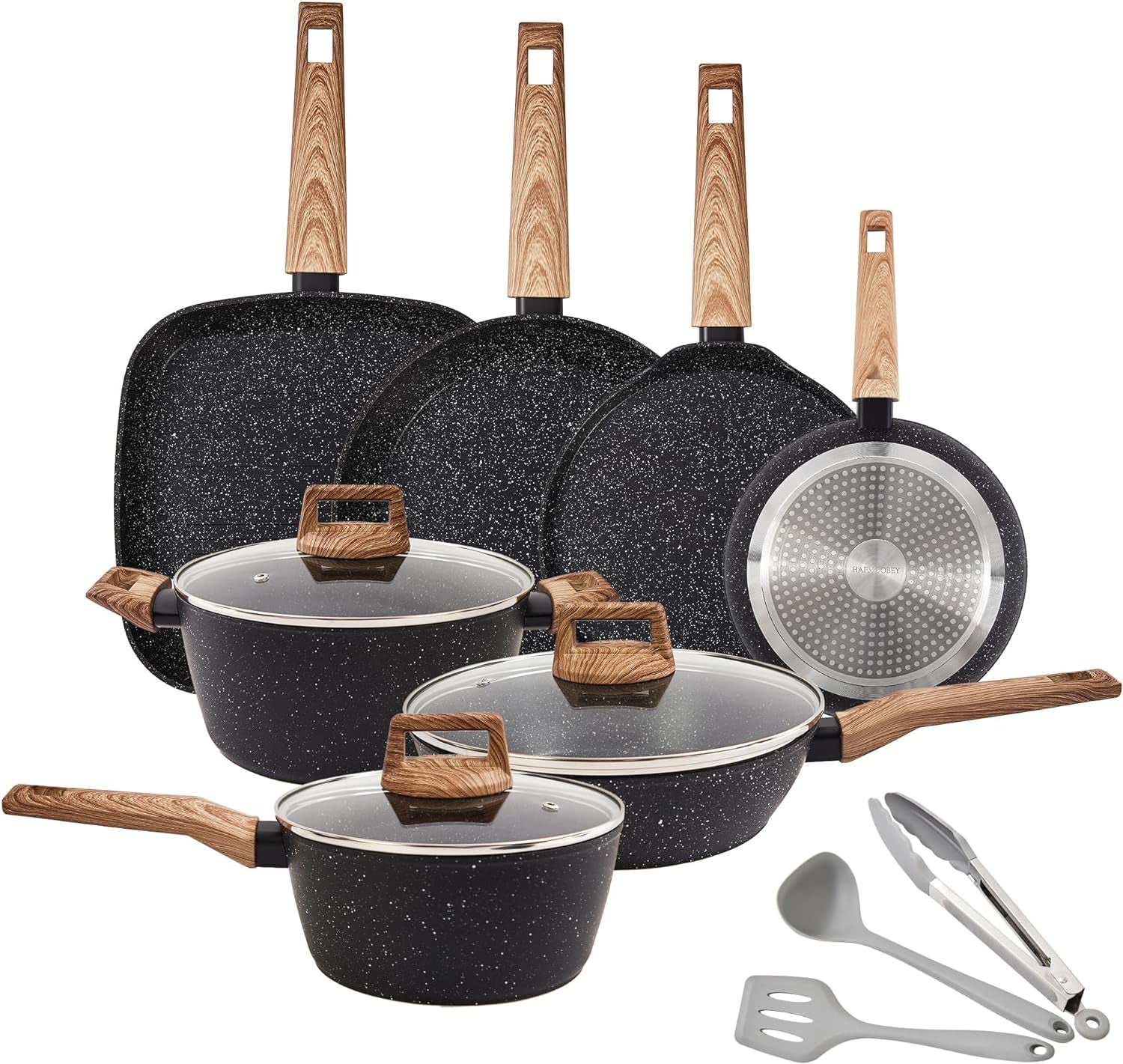 Pots and Pans Set Nonstick, 20PCS Grey Granite Induction Cookware Sets with Frying Pans, Saucepan & Cooking Pots, PFOA Free Non Stick Pots and Pans