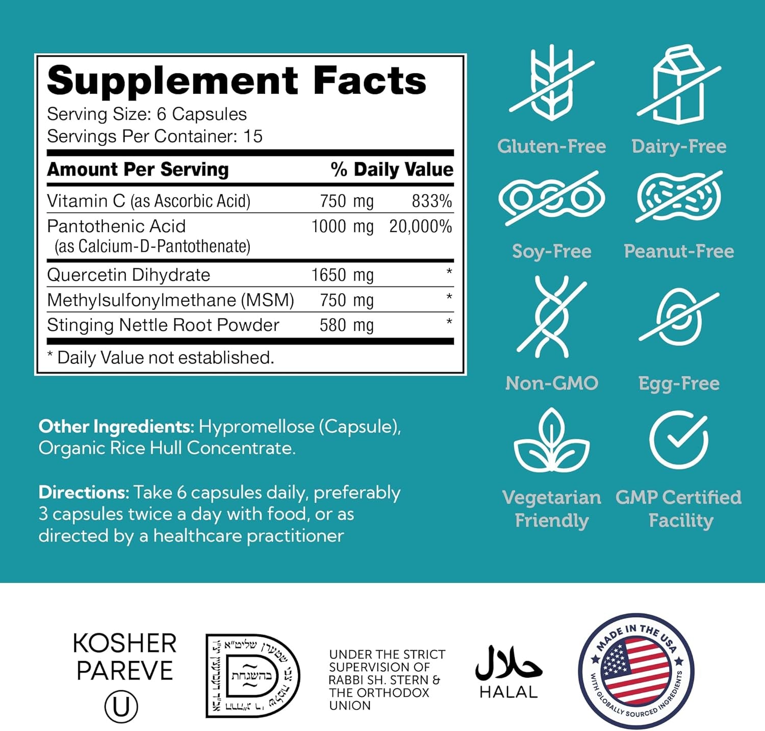 Zahler Allerbreez Immune System Support Formula with Vitamin C, Quercetin, Vitamin B5, MSM & Stinging Nettle - Seasonal & Year-Round Immune Support Supplement, Dhist Allergy Supplement (180 Capsules)