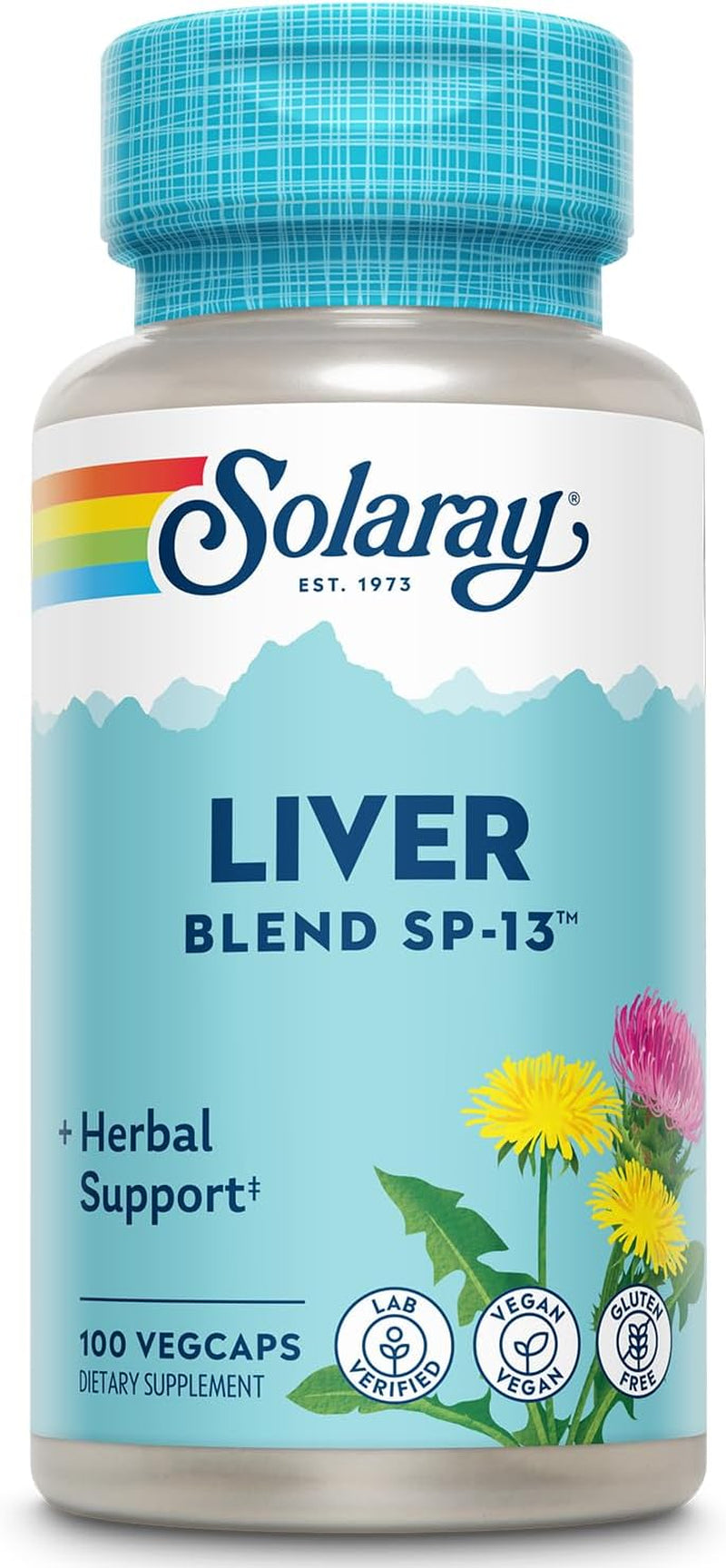 SOLARAY Liver Blend SP-13 - Traditional Herbal Support with Milk Thistle Extract, Dandelion Root, Burdock, Kelp, Peppermint and Trace Minerals - 60-Day Guarantee, 100 Servings, 100 Vegcaps
