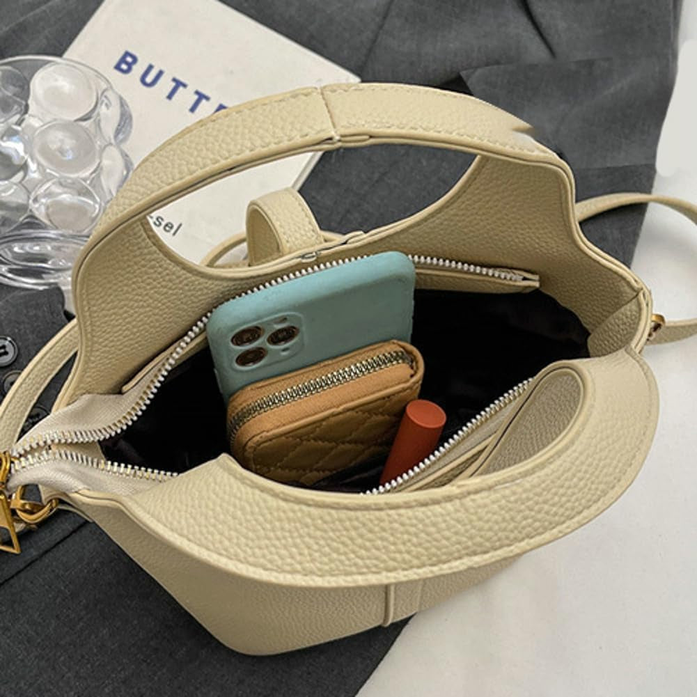 Women Bucket Bags PU Leather Hobo Bag Fashion Shoulder Crossbody Vintage Tote Small Handabg Purse (Beige, W23*H15*D13 Cm)