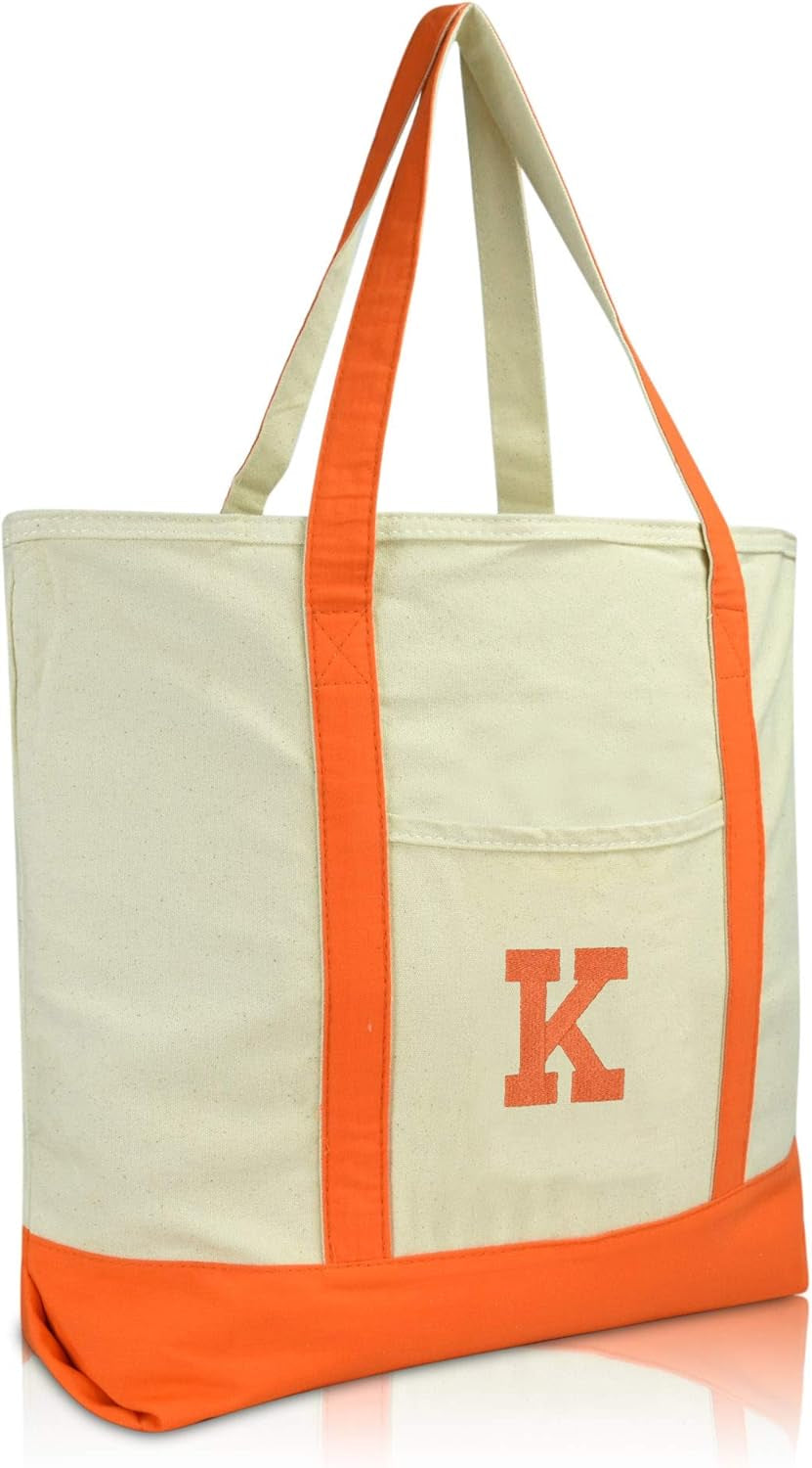 DALIX Initial Tote Bag Personalized Monogram Orange Zippered Top Letter - K