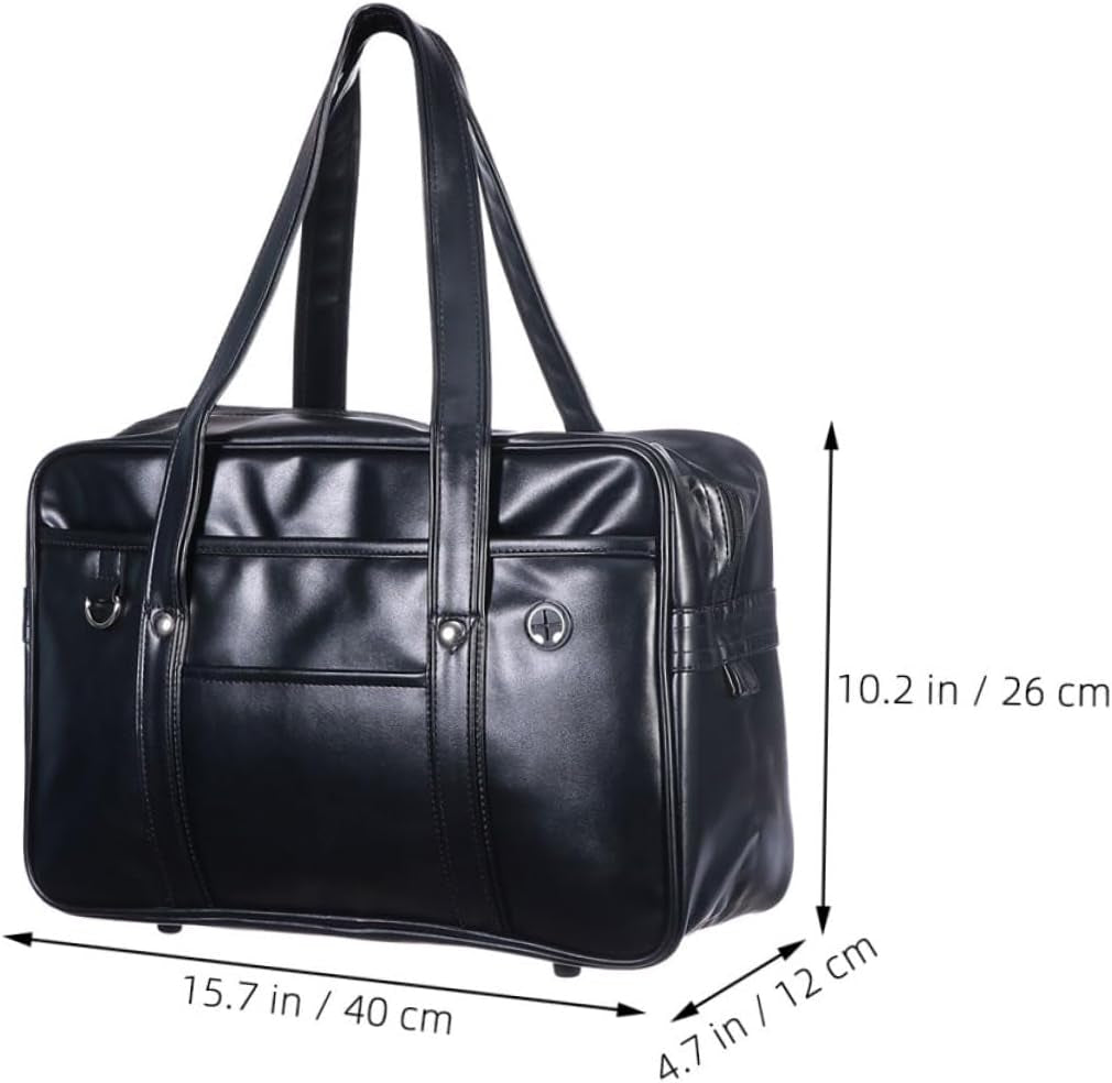 Shoulder PU Commuter Bag Japanese Uniform Briefcase for Men Women Durable Portable Tote with Non Slip Foot Nails and Strong Strap Handle Clean Aesthetic Design