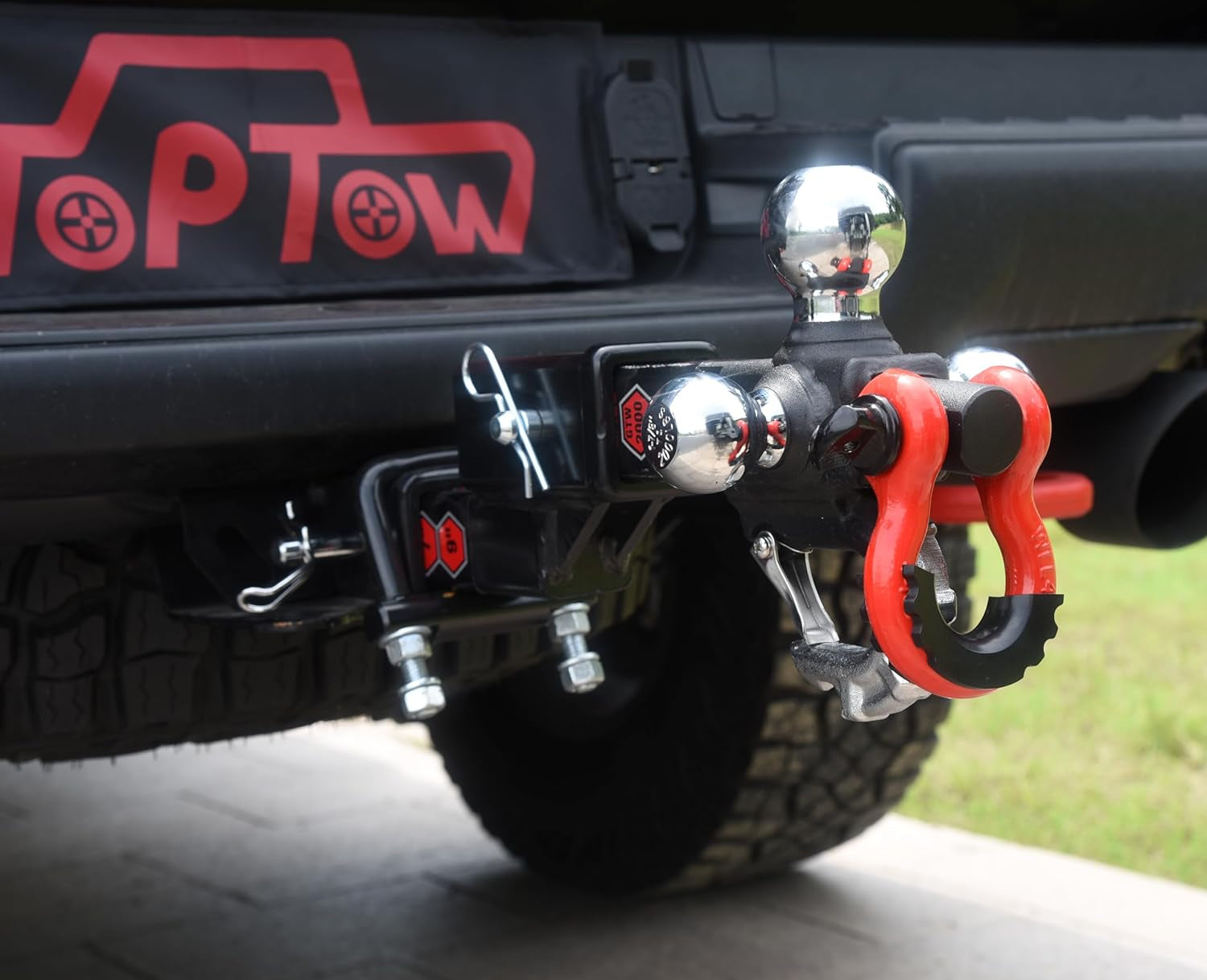 TOPTOW Trailer Hitch with Blue Recovery Shackle Ball Hitch Mount with Chrome Tri