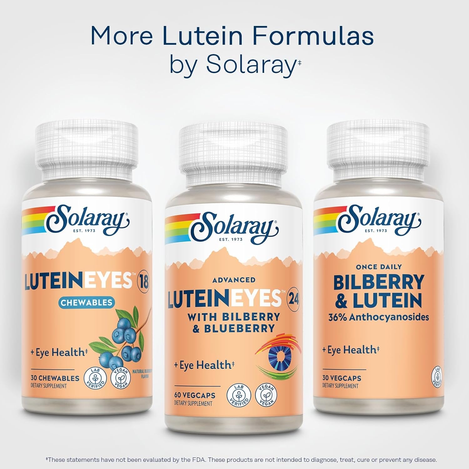 SOLARAY Advanced Lutein Eyes 24 Mg - Lutein and Zeaxanthin Supplements - Eye Health Support with Blueberry and Bilberry Extract - Vegan, 60-Day Guarantee, Lab Verified - 60 Servings, 60 Vegcaps
