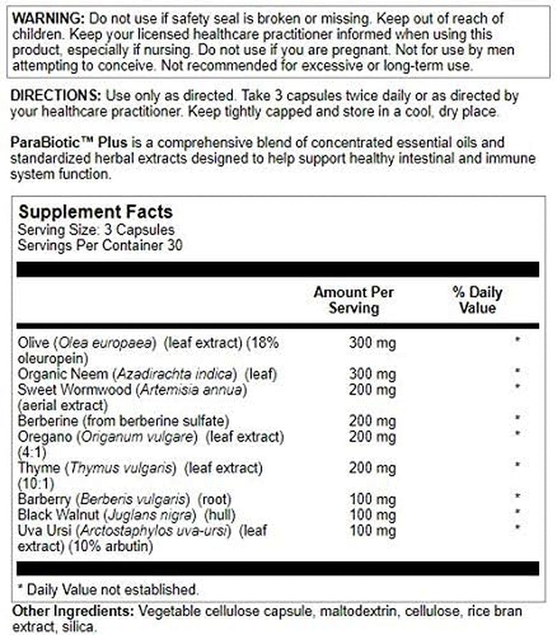 Nutra Biogenesis Parabiotic plus - Probiotics for Women & Men, Wormwood, Black Walnut & Neem for Added Support, Microbiome Supplement, Clean, Vegan, Natural - 90 Veggie Capsules