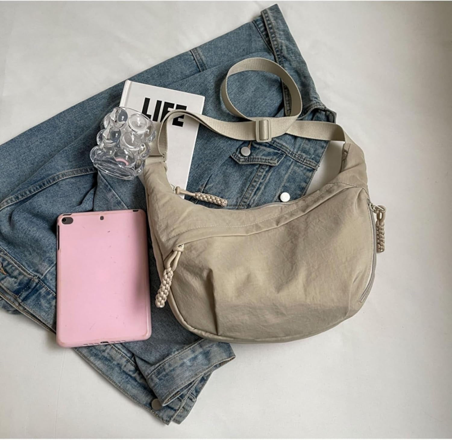 Nylon Corduroy Crossbody Bag Braided Zip Multi-Pocket Crescent Women Men Shoulder Bag Sling Hobo Dumpling Bag