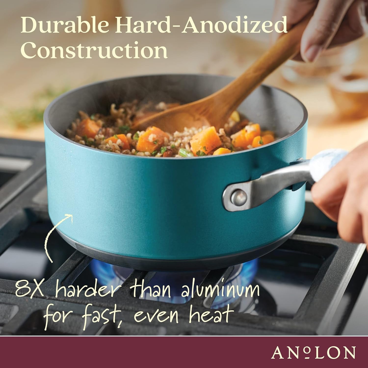 Anolon Achieve Hard Anodized Nonstick Cookware Pots and Pans Set, 9 Piece - Teal