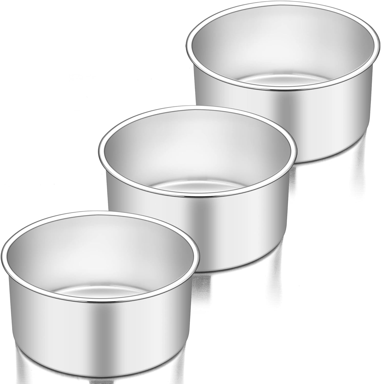 Teamfar 6 Inch Cake Pan Set of 3, 6” X 3” round Cake Pan Deep Tier Baking Cake Pans Stainless Steel, for Birthday Wedding Party, Healthy & Toxic Free, Deep & Straight Size, Oven & Dishwasher Safe