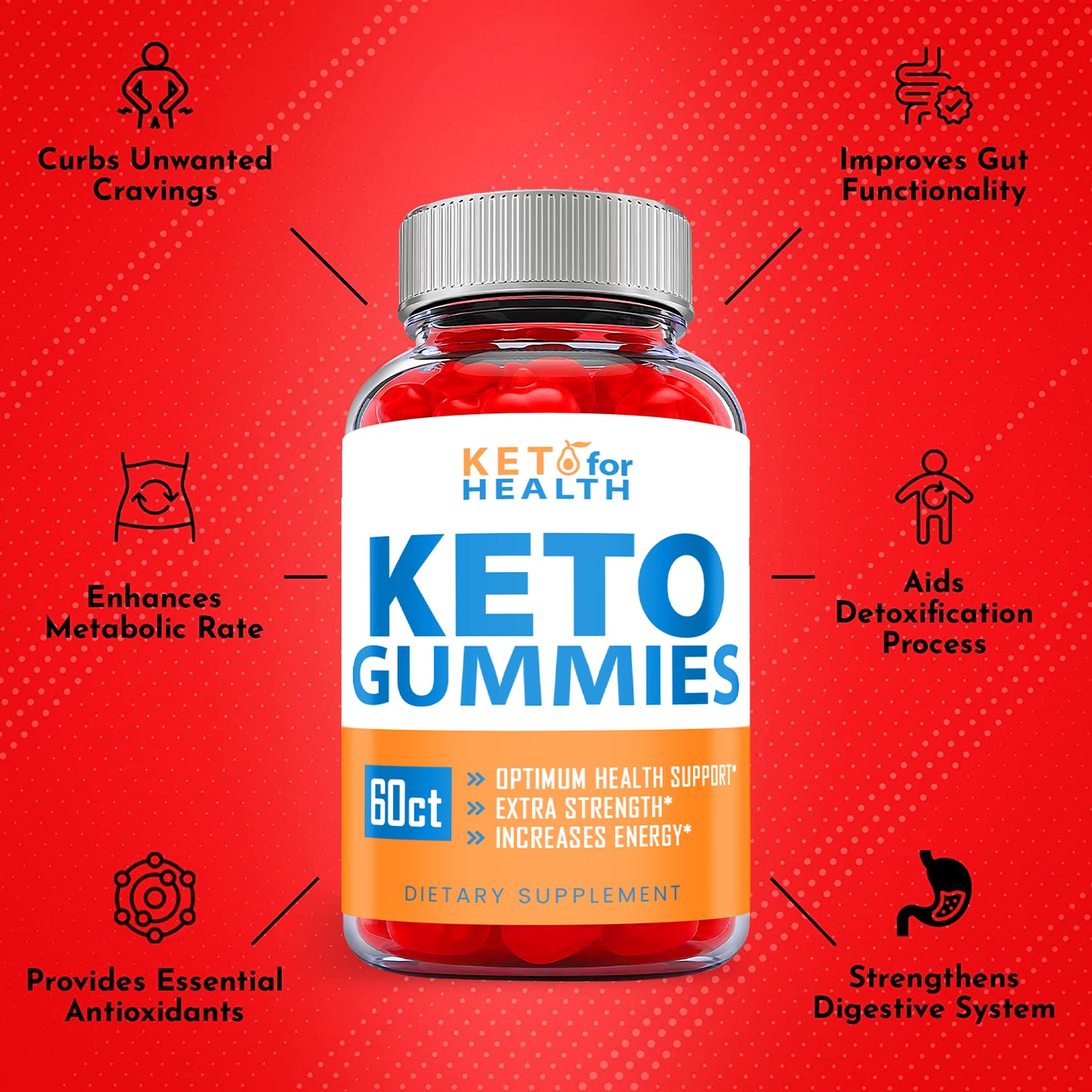 (1 Pack) Keto for Health Gummies - Keto ACV Gummies, Vegan, Weight Loss-60 Gums