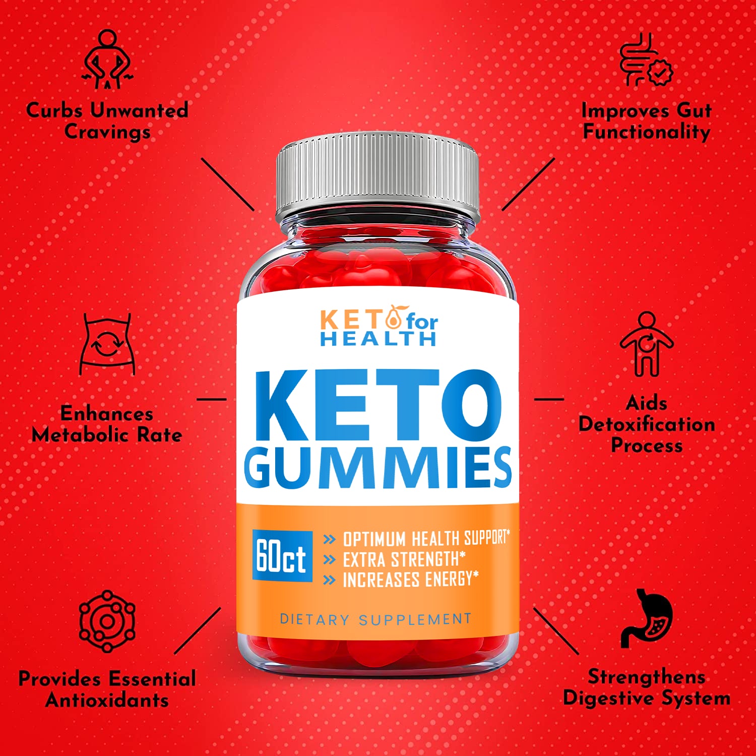 (1 Pack) Keto for Health Gummies - Keto ACV Gummies, Vegan, Weight Loss-60 Gums