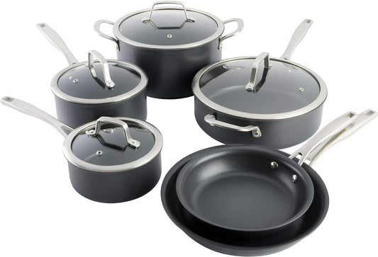 Kenmore Pro Arbor Heights 7-Layer Hard Anodized Induction Nonstick Platinum Forged Aluminum Cookware Set, 10-Piece, Black