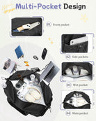 Small Black Gym Duffle Bag for Women Men, Waterproof Weekender Handbag Carry on Travel Bag for Airplane, Sports Yoga Tote Bag with Dry Wet Pocket