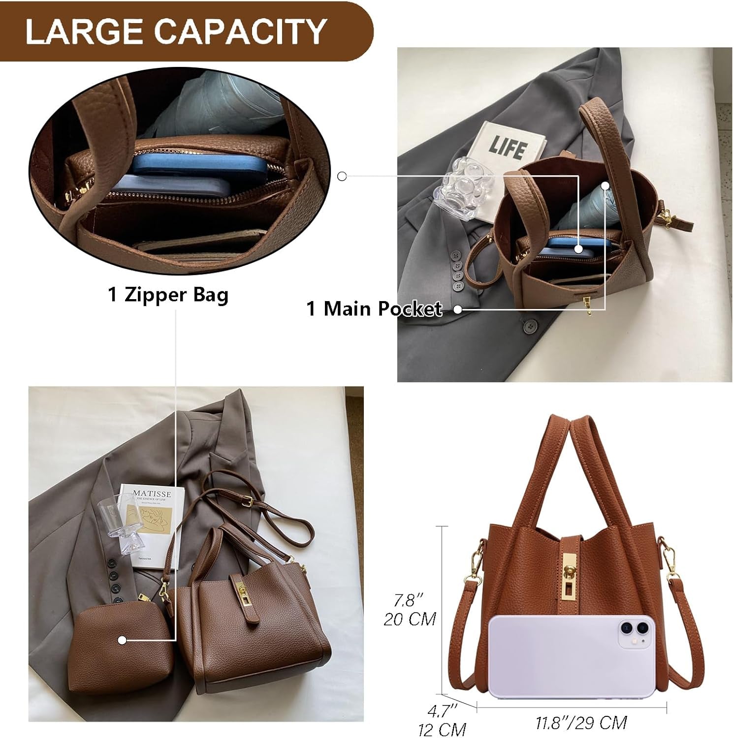 Women Trendy Bucket Bag Vintage Elegant Crossbody Bag Vegan Leather Tote Bag Hobo Shoulder Handbags Cluth Purse