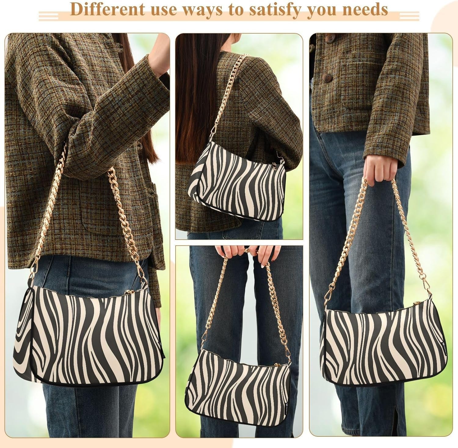Shoulder Bags for Women Zebra Print Wave Seamless Hobo Tote Handbag Small Clutch Purse with Zipper Closure