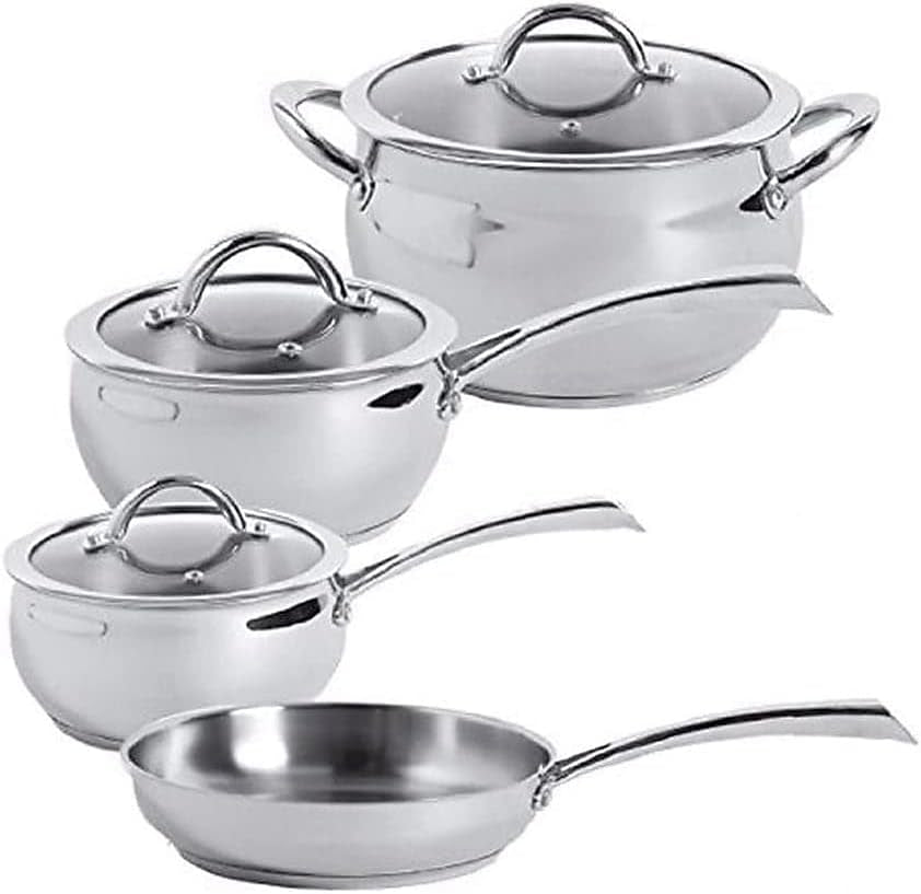 Oster Derrick 7-Piece Stainless Steel Cookware Set with Tempered Glass Lids, Semi Polished