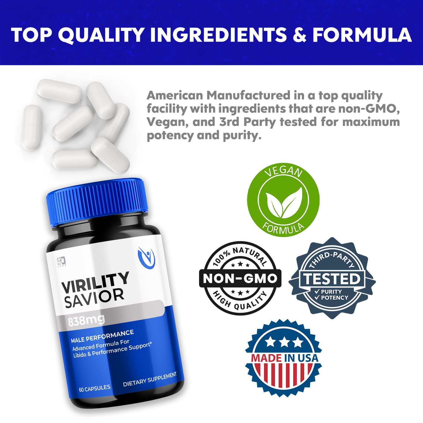 Virility Savior Advanced Formula Support Male Performance & Vitality 60 Capsules