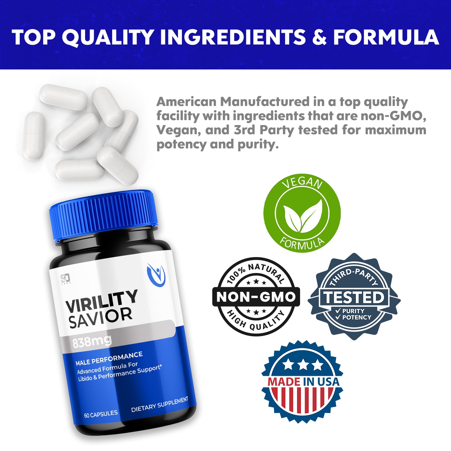 Virility Savior Advanced Formula Support Male Performance & Vitality 60 Capsules