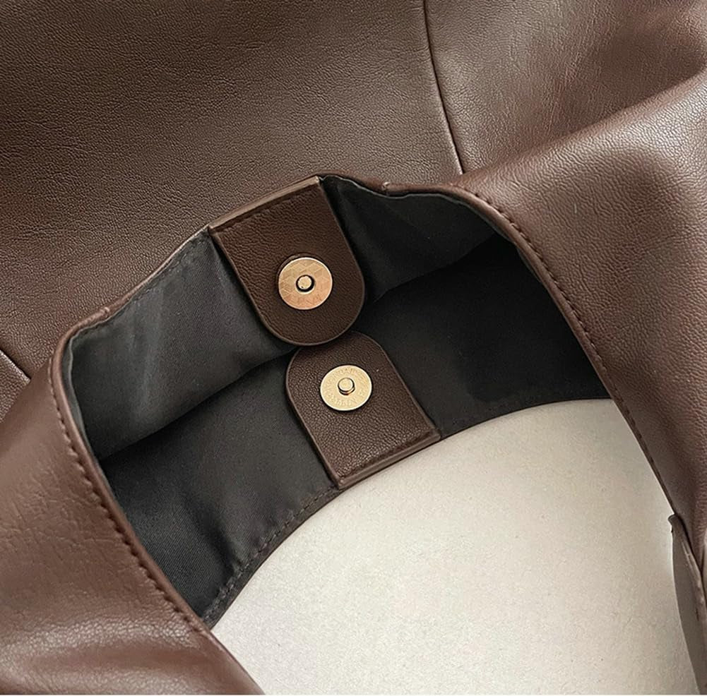 Slouchy PU Leather Hobo Bags Women Trendy Shoulder Bag Crescent Crossbody Purse Satchels Bag Top-Handle Tote Handbag