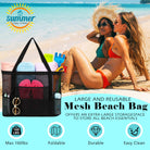 Mesh Beach Bag - Large Beach Tote Bag with Multiple Pockets for Family Beach Bag for Toys & Vacation Essentials